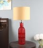 Beige Iron & Cloth Shade Table Lamp With Red Base