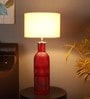 Emphasis Beige Metal and Fabric Shade Night Lamp With Glass Base
