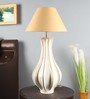 Beige Iron & Cloth Shade Table Lamp With White Base