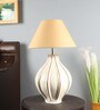 Chicago Beige Metal and Fabric Shade Night Lamp With Wood Base