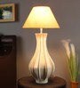 Beige Iron & Cloth Shade Table Lamp With White Base