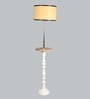 Andre Beige Metal and Fabric Shade Shelf Floor Lamp With Wood Base