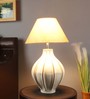 Chicago Beige Metal and Fabric Shade Night Lamp With Wood Base