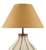 Chicago Beige Metal and Fabric Shade Night Lamp With Wood Base