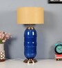 Beige Iron & Cloth Shade Tablel Lamp With Blue Base