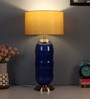 Beige Iron & Cloth Shade Tablel Lamp With Blue Base