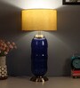 Beige Iron & Cloth Shade Tablel Lamp With Blue Base