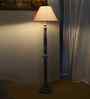Beige Jute Conical Wooden Floor Lamp