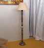 Beige Jute Conical Wooden Floor Lamp