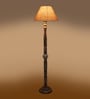 Beige Jute Conical Wooden Floor Lamp