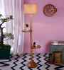 Beige Jute Drum Wooden Floor Lamp