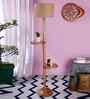 Beige Jute Drum Wooden Floor Lamp