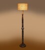 Beige Jute Drum Wooden Floor Lamp