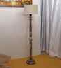 Beige Jute Drum Wooden Floor Lamp