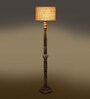 Beige Jute Drum Wooden Floor Lamp