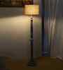 Beige Jute Drum Wooden Floor Lamp