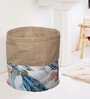 Beige Jute Floral Foldable 40 Ltr Laundry Basket