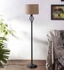 Benevento Beige Jute Shade Club Floor Lamp With Iron Base