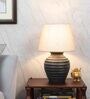 Beige Jute Shade Table Lamp With Mango Wood Base