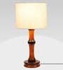 Beige Jute Shade Table Lamp with Wood Base