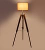 Bezalel Beige Jute Shade Tripod Floor Lamp With Teak wood Base