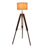 Bezalel Beige Jute Shade Tripod Floor Lamp With Teak wood Base