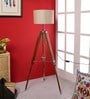 Bezalel Beige Jute Shade Tripod Floor Lamp With Teak wood Base