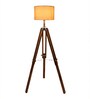 Margot Beige Jute Shade Tripod Floor Lamp With Teak wood Base