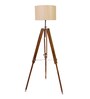 Bezalel Beige Jute Shade Tripod Floor Lamp With Teak wood Base