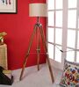 Margot Beige Jute Shade Tripod Floor Lamp With Teak wood Base