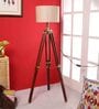 Beige Jute Shade Tripod Floor Lamp With Sheesham Wood Base