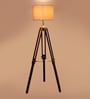 Beige Jute Shade Tripod Floor Lamp With Sheesham Wood Base