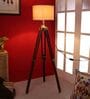Beige Jute Shade Tripod Floor Lamp With Sheesham Wood Base