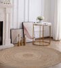 Beige Jute Solid 6 Feet Round Hand Woven Carpet