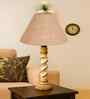 Beige Jute Table Lamp With  Wood  Base10X19 Inches
