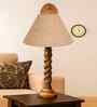 Beige Jute Table Lamp With  Wood  Base10X19 Inches