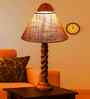 Beige Jute Table Lamp With  Wood  Base10X19 Inches