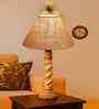 Beige Jute Table Lamp With  Wood  Base10X19 Inches