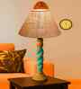 Beige Jute Table Lamp With  Wood  Base10X19 Inches