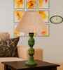 Beige Jute Table Lamp With  Wood  Base10X19 Inches