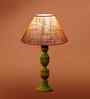 Beige Jute Table Lamp With  Wood  Base10X19 Inches