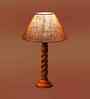 Beige Jute Table Lamp With  Wood  Base10X19 Inches