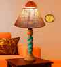 Beige Jute Table Lamp With  Wood  Base10X19 Inches