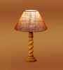 Beige Jute Table Lamp With  Wood  Base10X19 Inches