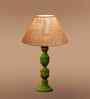 Beige Jute Table Lamp With  Wood  Base10X19 Inches