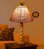 Beige Jute Table Lamp With  Wood  Base10X19 Inches