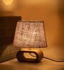 Beige Jute table lamp with  Wood Natural base (7x12 inches)