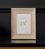 Beige Leather & Metal Weave Wall And Tabletop Photo Frame 4X6Inches