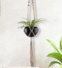 Beige Macrame Large Hanging Rope Planter with Metal Black Pot (Set of 2)