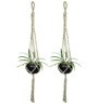 Beige Macrame Large Hanging Rope Planter with Metal Black Pot (Set of 2)